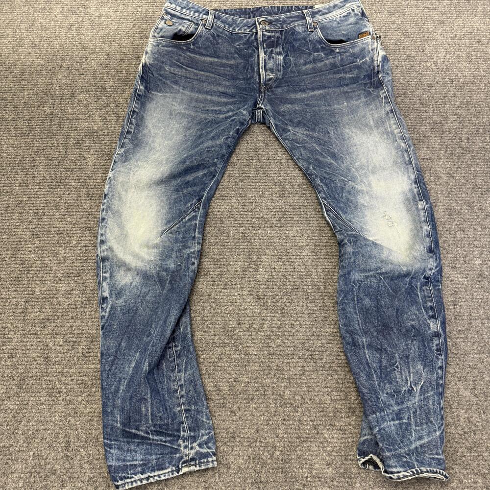 G-Star RAW Jeans Mens 36x32 Blue Arc Zip 3D Slim Distressed Denim Zipper Pockets